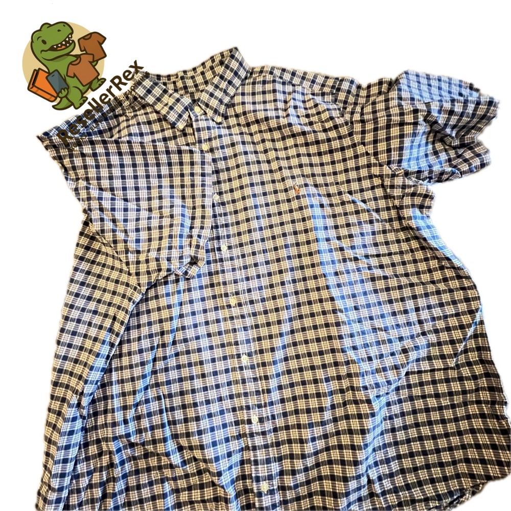 Ralph Lauren Plaid Button Up Shirt 4XB Tall‎ Mens Blue White Red Short Sleeve